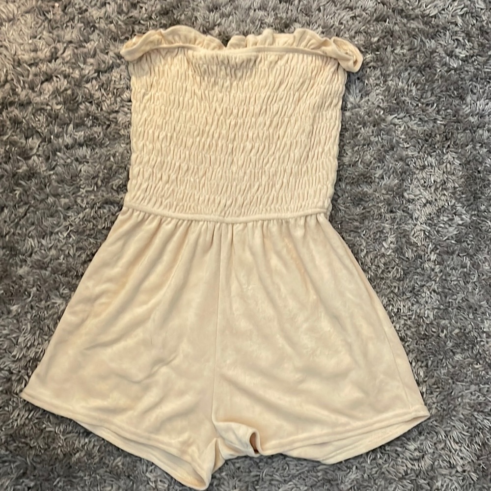 Tan Terrycloth strapless romper